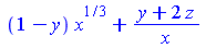 `+`(`*`(`+`(1, `-`(y)), `*`(`^`(x, `/`(1, 3)))), `/`(`*`(`+`(y, `*`(2, `*`(z)))), `*`(x)))
