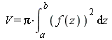 V = `*`(Pi, `*`(int(`*`(`^`(f(z), 2)), z = a .. b)))