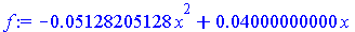 `+`(`-`(`*`(0.5128205128e-1, `*`(`^`(x, 2)))), `*`(0.4000000000e-1, `*`(x)))